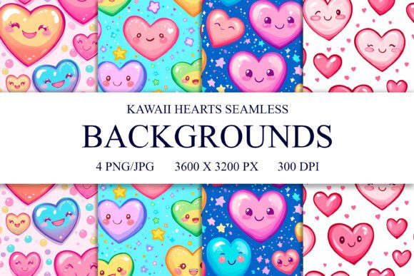 4 Kawaii Hearts Seamless Patterns for Creative Projects