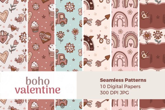 Boho Valentine Seamless Patterns: Creative Assets for Diverse Projects
