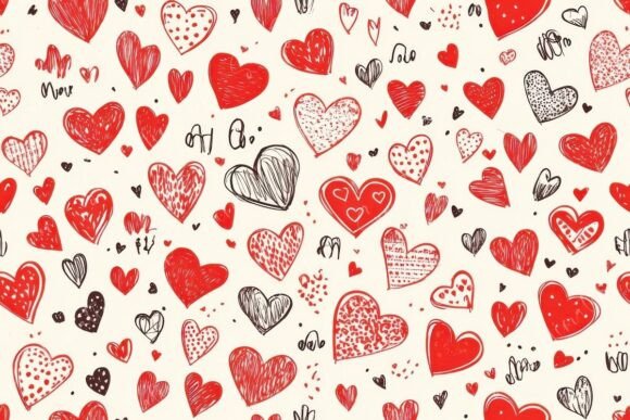 Colorful Heart Patterns in Red Seamless