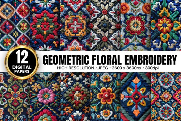 Geometric Flowers Embroidery Patterns: Elevating Textile Art with Modern Precision