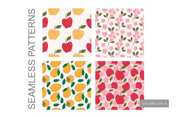 Seamless Patterns with Flowers, Fruits: Elevating Your Design Projects with Nature-Inspired Vector Art