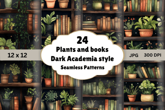 Watercolor Plants and Books Patterns: A Creative Resource for Dark Academia Enthusiasts